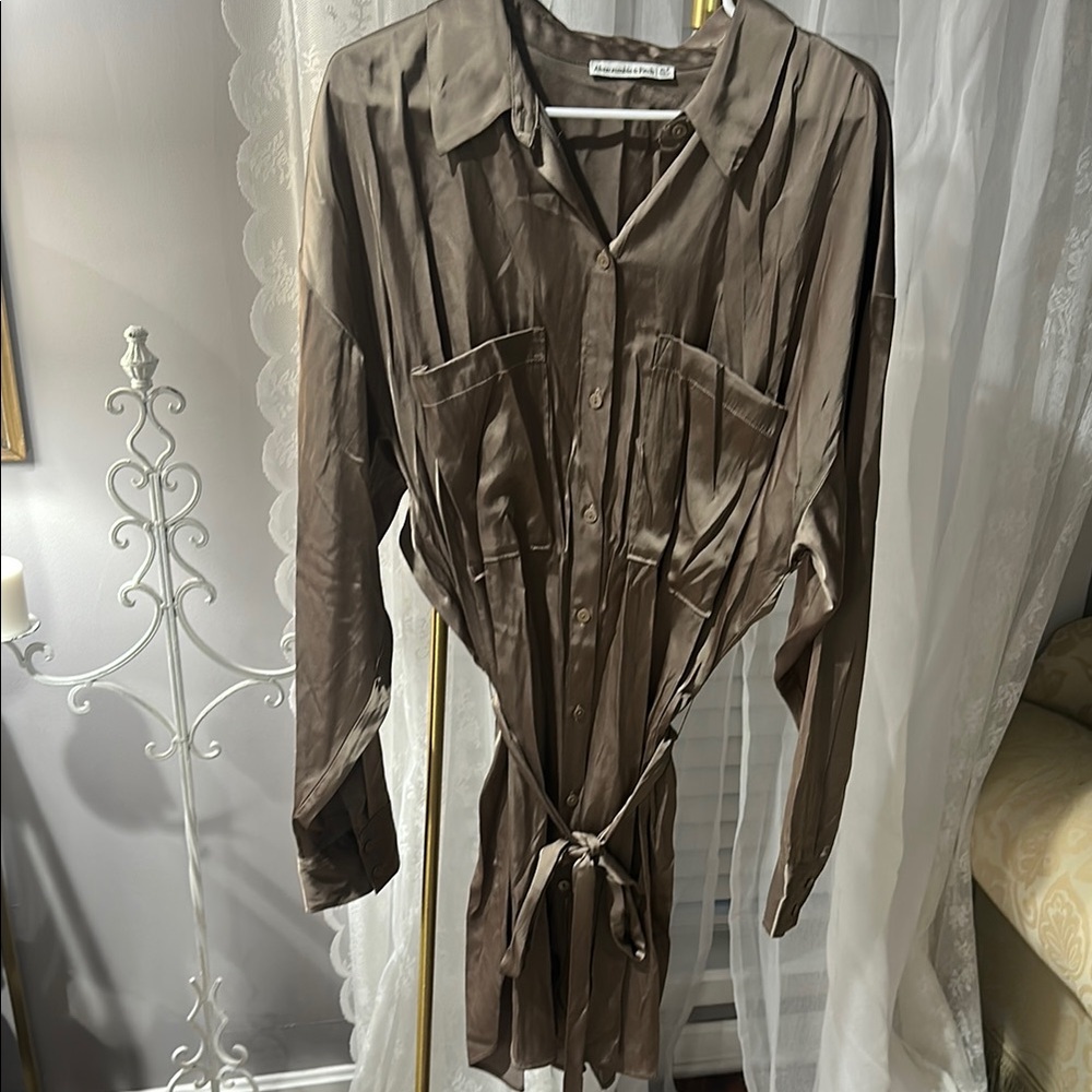 Abercrombie & Fitch Tan/Brown Shirt Dress with Relaxed Silhouette